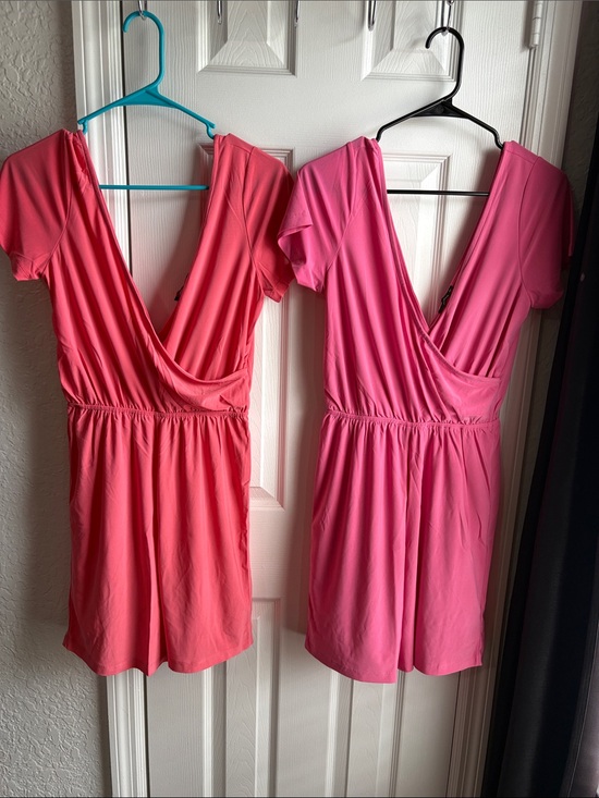 Pants - Pink and Coral Wrap Rompers - V-Neck Short Sleeve-Set of 2